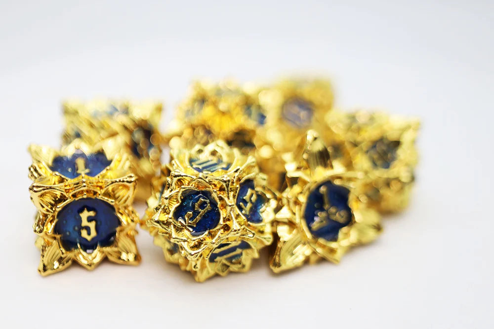 Foam Brain Games Floral Starburst: Golden Sweet Pea Metal RPG Dice Set