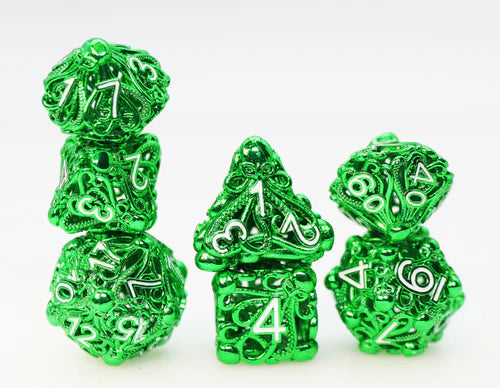 Foam Brain Games Mind Eater Green Hollow Metal RPG Dice Set