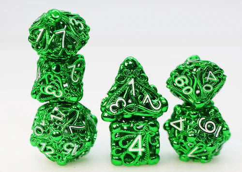 Foam Brain Games Mind Eater Green Hollow Metal RPG Dice Set