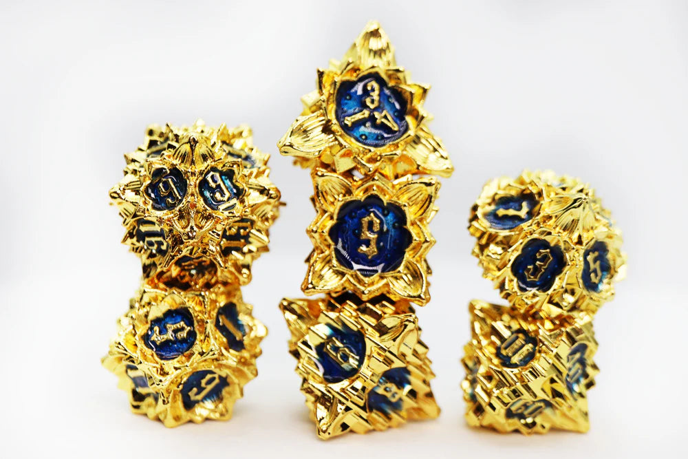 Foam Brain Games Floral Starburst: Golden Sweet Pea Metal RPG Dice Set