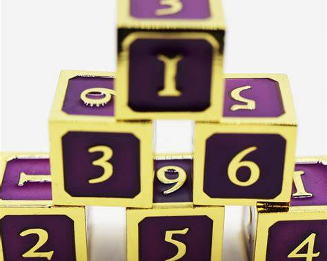 6 Piece Metal D6s Purple and Gold