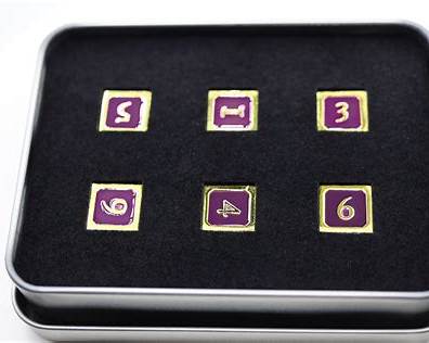 6 Piece Metal D6s Purple and Gold