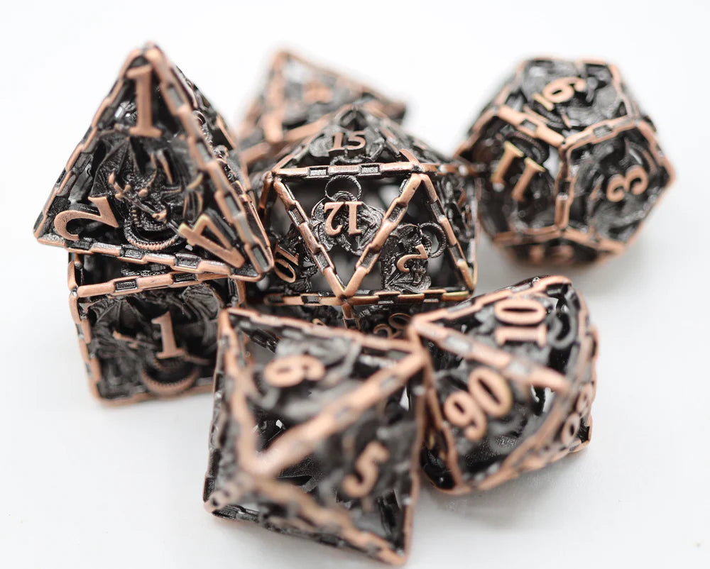 Foam Brain Games Chained Dragon Copper Hollow Metal RPG Dice Set