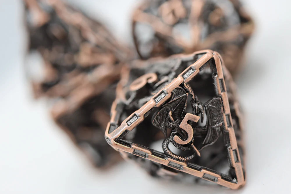 Foam Brain Games Chained Dragon Copper Hollow Metal RPG Dice Set