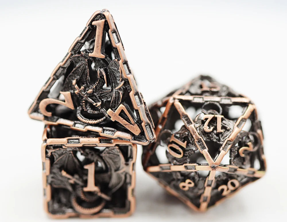 Foam Brain Games Chained Dragon Copper Hollow Metal RPG Dice Set