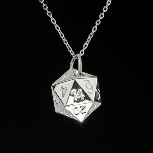 Mini Metal D20 Dice Necklace Silver/Gold